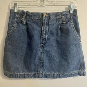 Vintage Calvin Klein Size 5 Jean Skirt Blue Mini 90s Pockets Zip Front J…